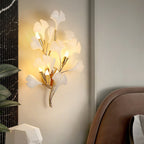 Olivia Decorative Flower in Golden White Ceramic Wall Lamp