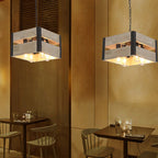 Silva Retro Square Metal & Wood Pendant Light, 4 Heads, 2 Style
