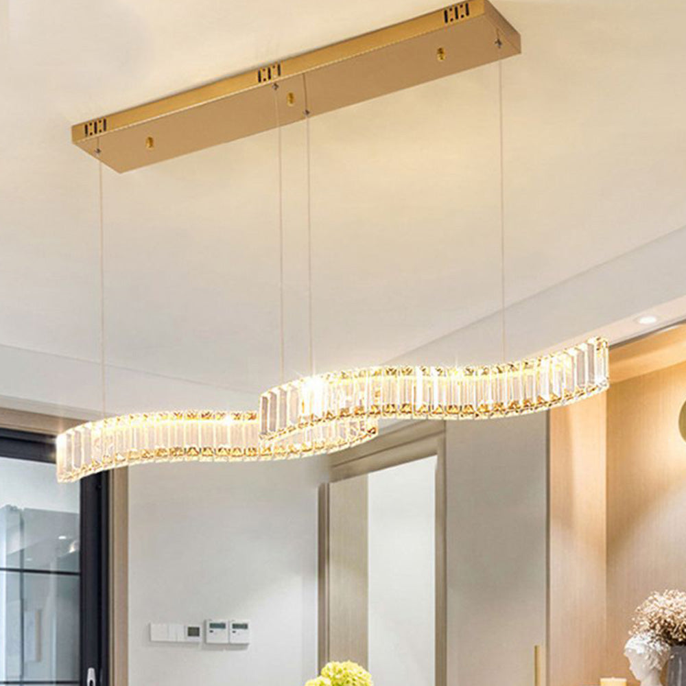 Kristy Luxury Wave Crystal/Metal Pendant Light, Silver/Gold