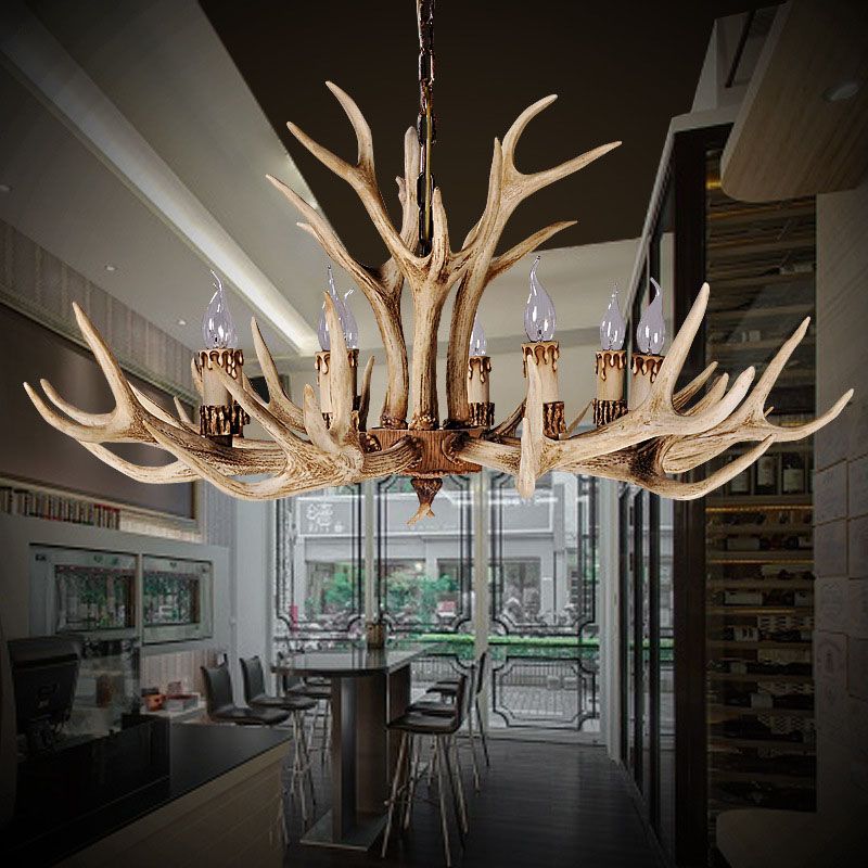 Silva Retro Deer Antlers Candle light Horn Resin Chandelier