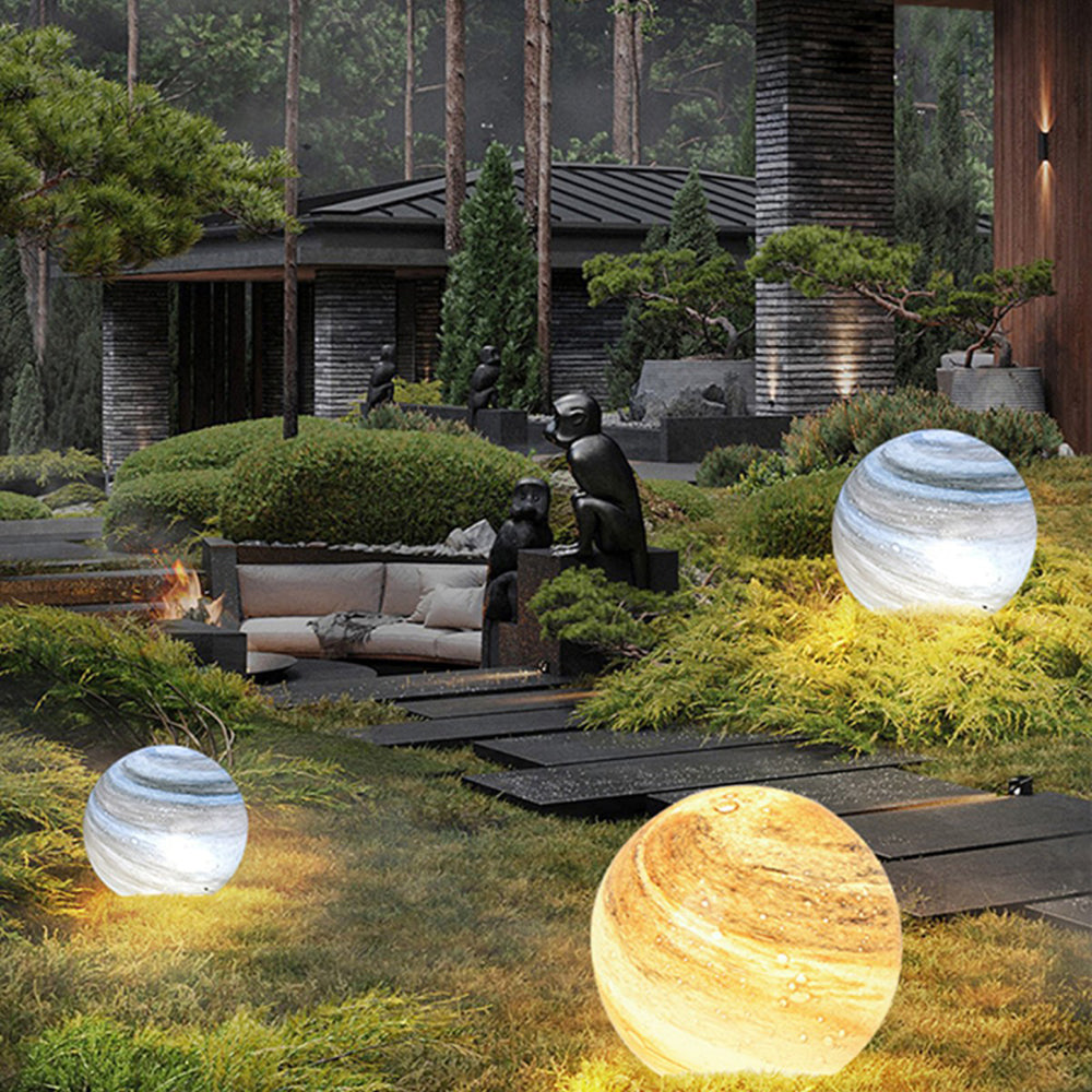 Ray Decorative Solar Planet Outdoor Ground Light, Milk Curry/Blue