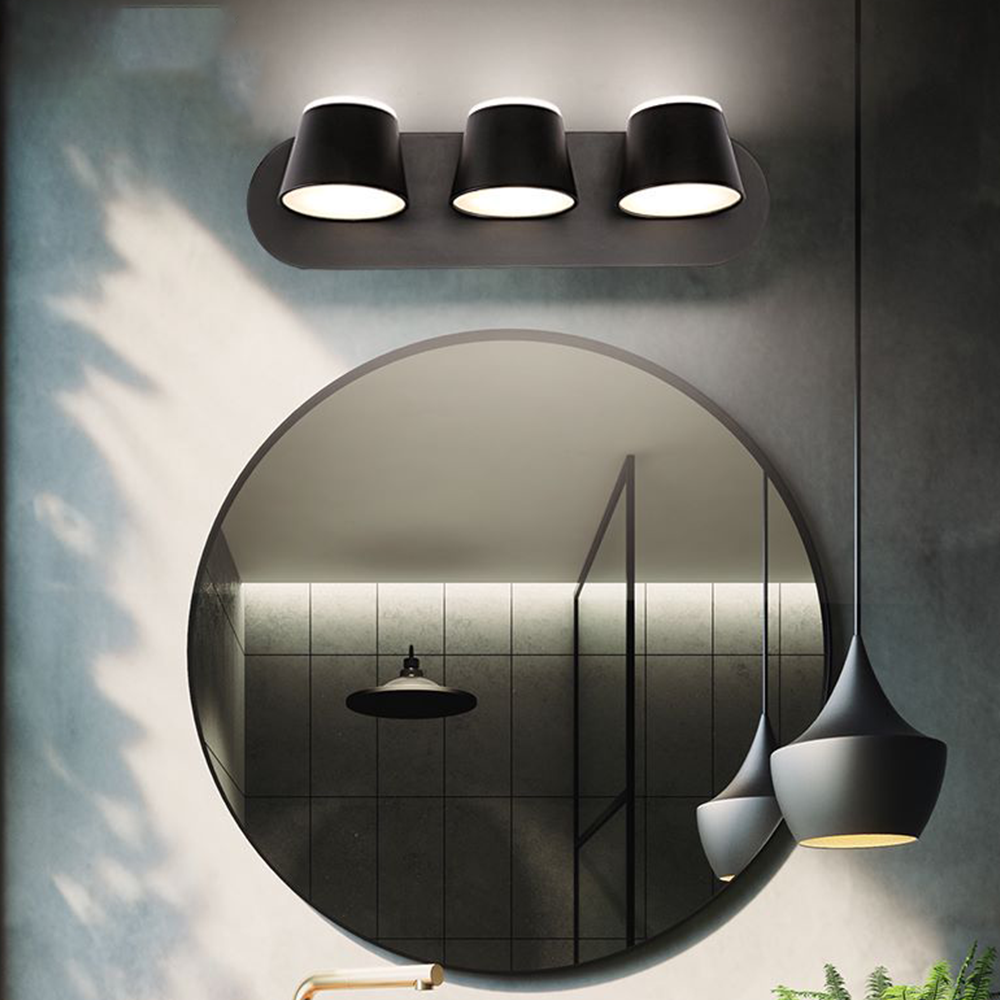 Arisha Modern Cylindrical Metal Mirror Front Wall Lamp, Black