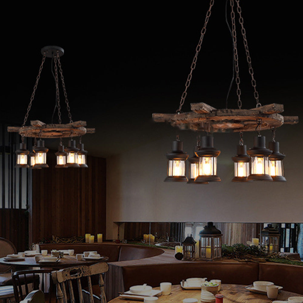 Epoch Retro Rudder Metal & Wood Pendant Light, 6 Heads