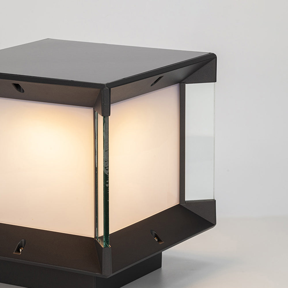 Ray Modern Rectangular Metal Glass Outdoor Lamp, Black/Black-Gold