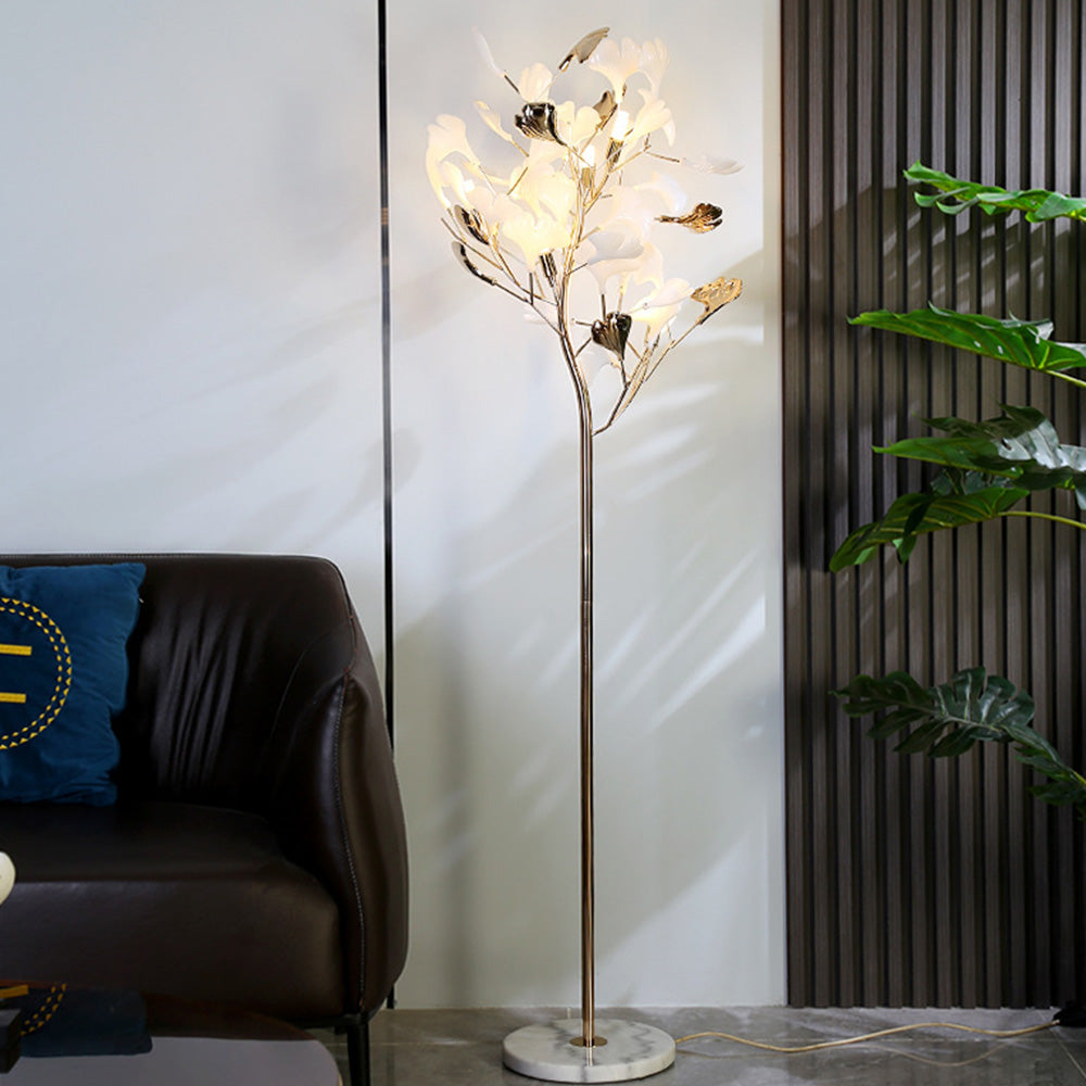 Olivia Floor Lamp Leaf Artistic, Ceramic/Metal, White/Gold, Study