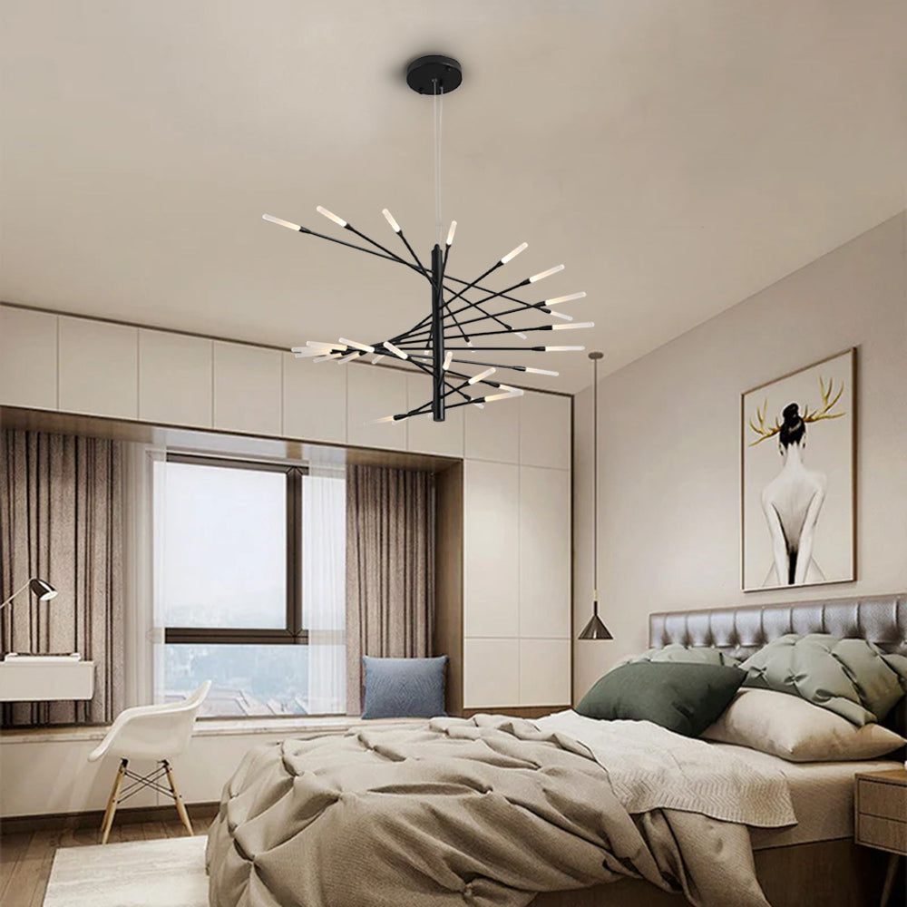 Arisha Modern Chandelier Rotating Fireworks, Black/Gold, Living Room/Art Gallery