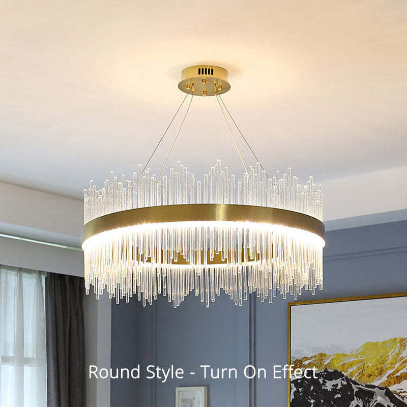 Kristy Modern Round/Rectangular Chain Chandelier, Gold