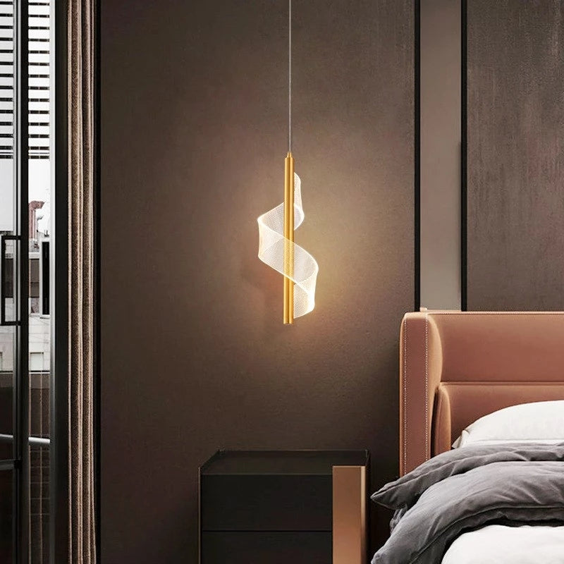 Zeva Vintage Golden Ribbon Pendant Light, Metal/