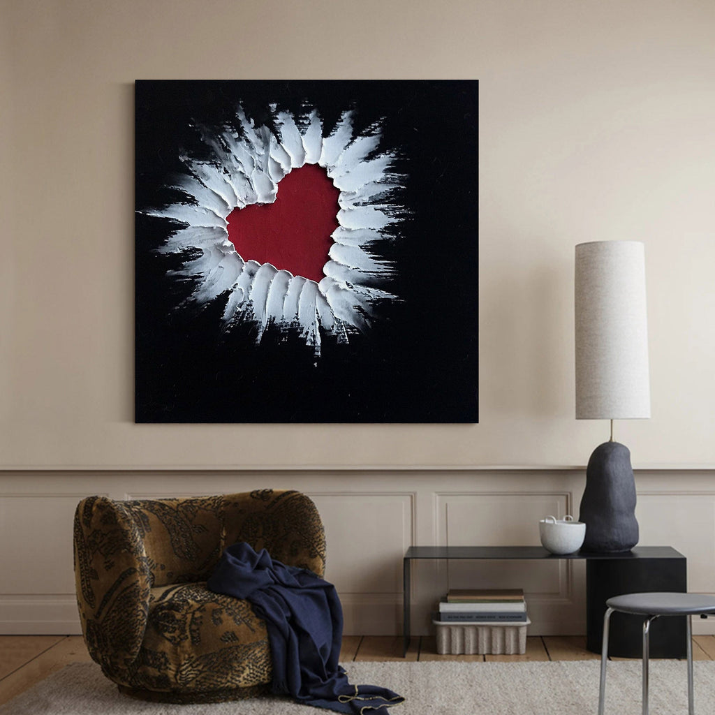 Texture Love Red Heart 3D Textured Painting