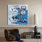 Wall Art Abstract Graffiti Vibrant Blue Symbolic