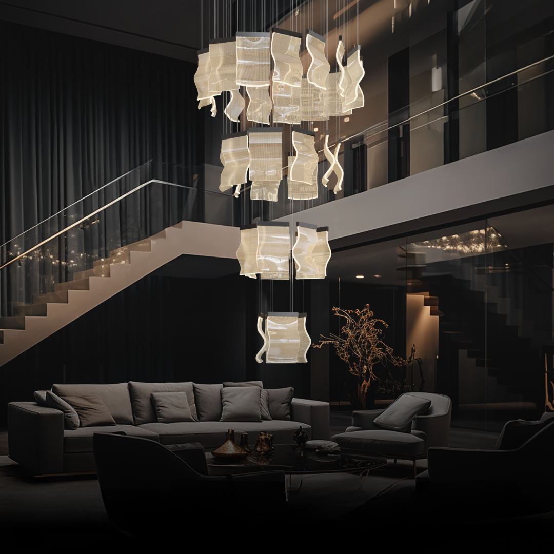 Kristy Industrial Chandelier Wave /Metal Gold Bedroom/Living Room