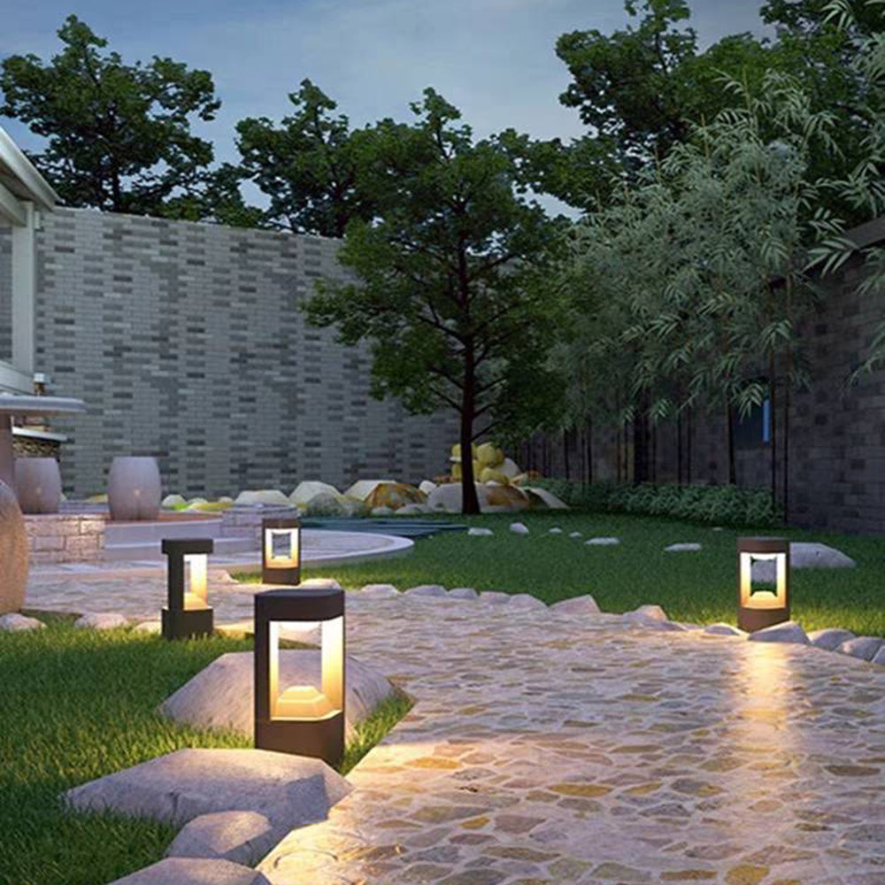 Ray Contemporary Metal Triangular Hollow Outdoor Path Light, Black