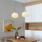 Muto Modern Wood/Glass Pendant Light, White