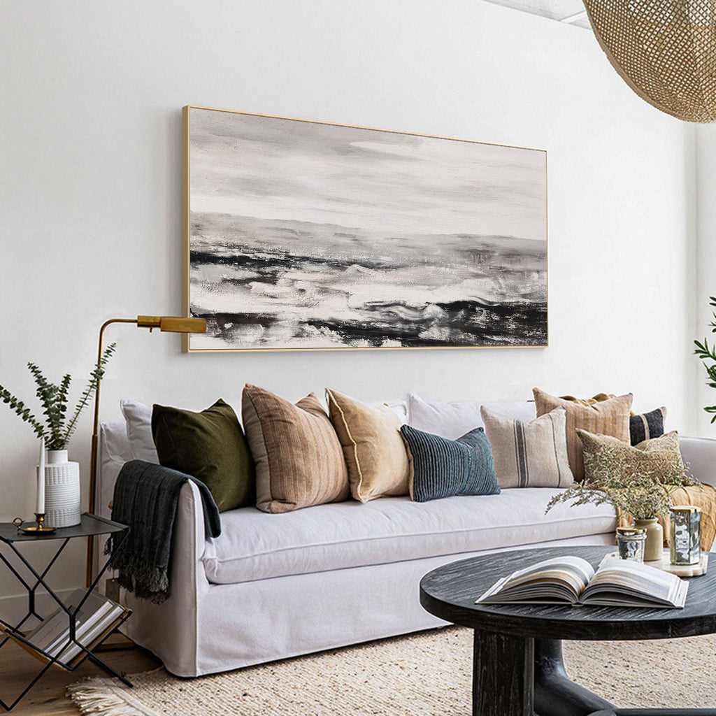 Monochrome Ocean Wave Wall Art Horizontal