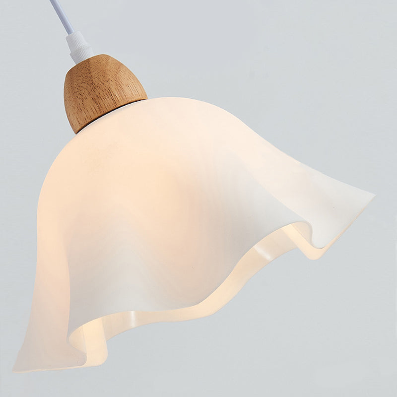 Muto Minimalist Flower /Wood Pendant Light, White