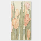 3D Impasto Tulip Field Soft Pink Modern Wall Art