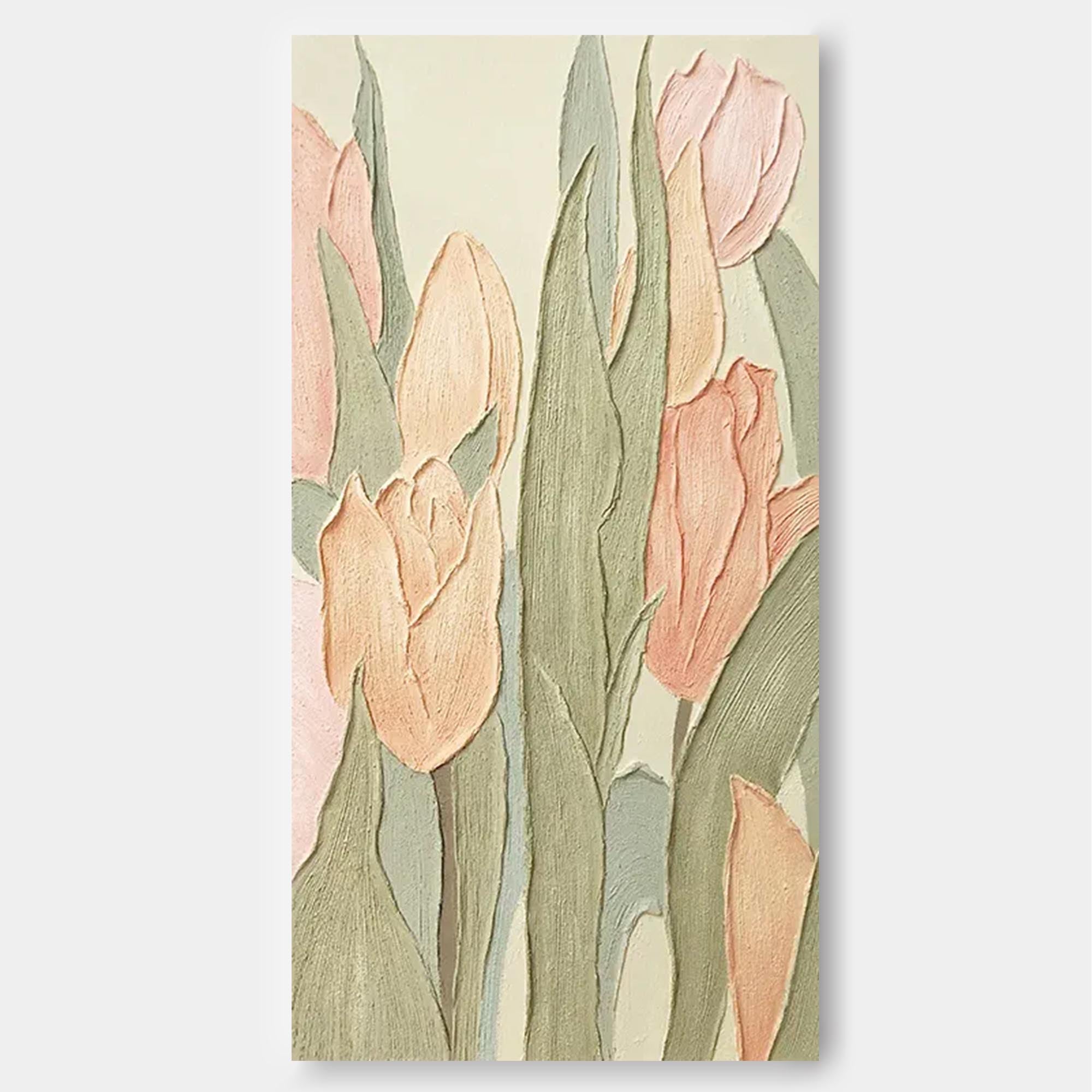 3D Impasto Tulip Field Soft Pink Modern Wall Art