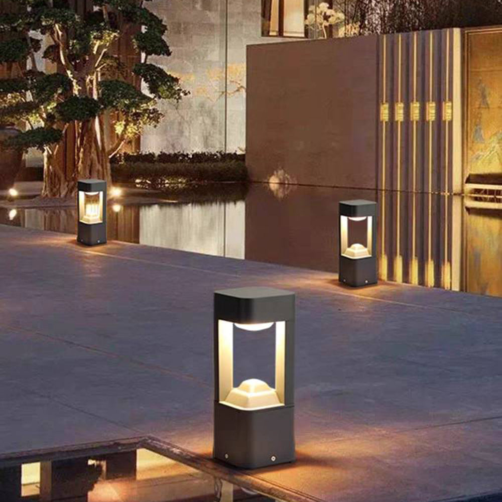 Ray Contemporary Metal Triangular Hollow Outdoor Path Light, Black
