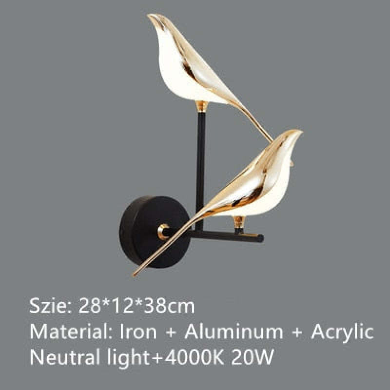 Arisha Minimalist Magpie Bird Metal Wall Lamp, Bedroom