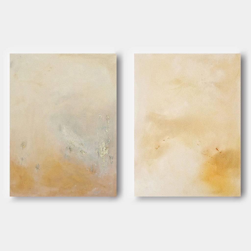 Minimalist Diptych Wall Art Warm Neutrals Gold Leaf