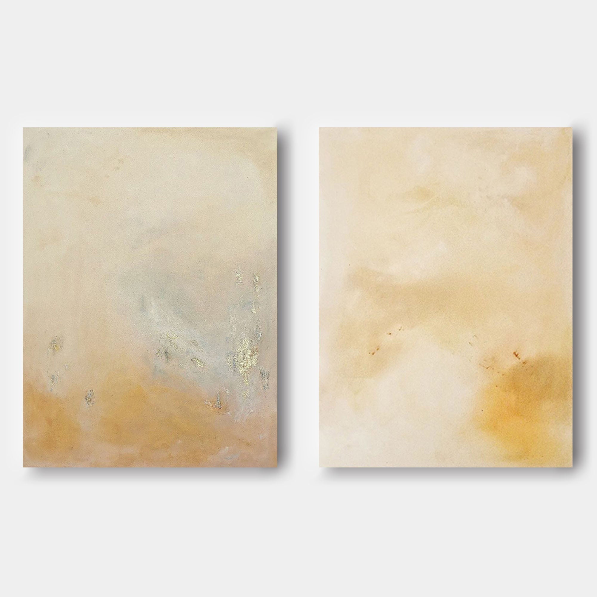 Minimalist Diptych Wall Art Warm Neutrals Gold Leaf