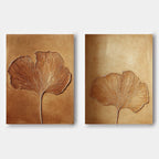 Textured Ginkgo Leaf Diptych Painting Luxurious