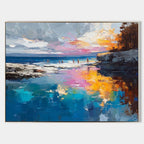 Vibrant Coastal Sunset Impasto Painting