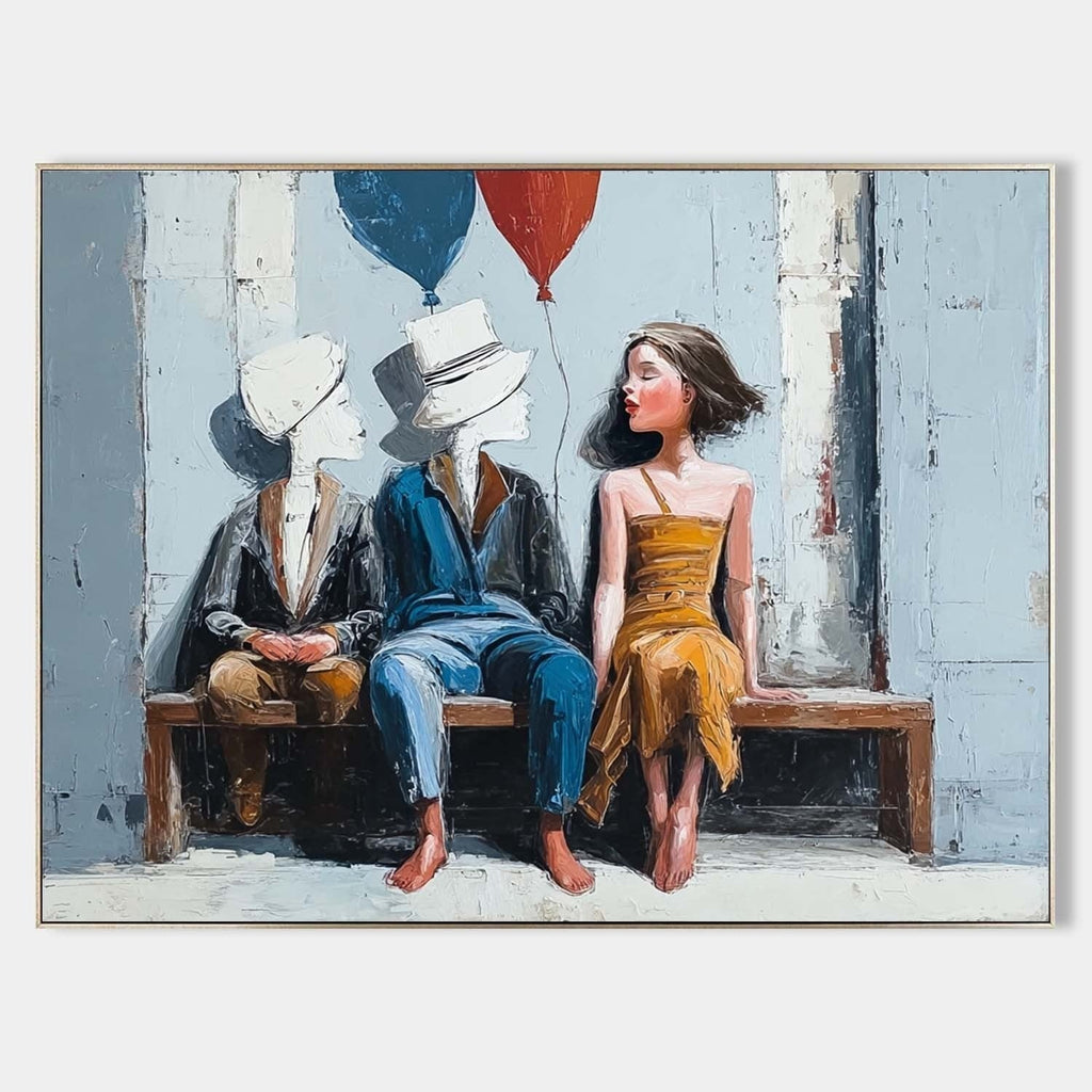 Balloon Figure Bench Art Oil Painting