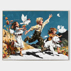 Joyful Children Running Impasto Painting