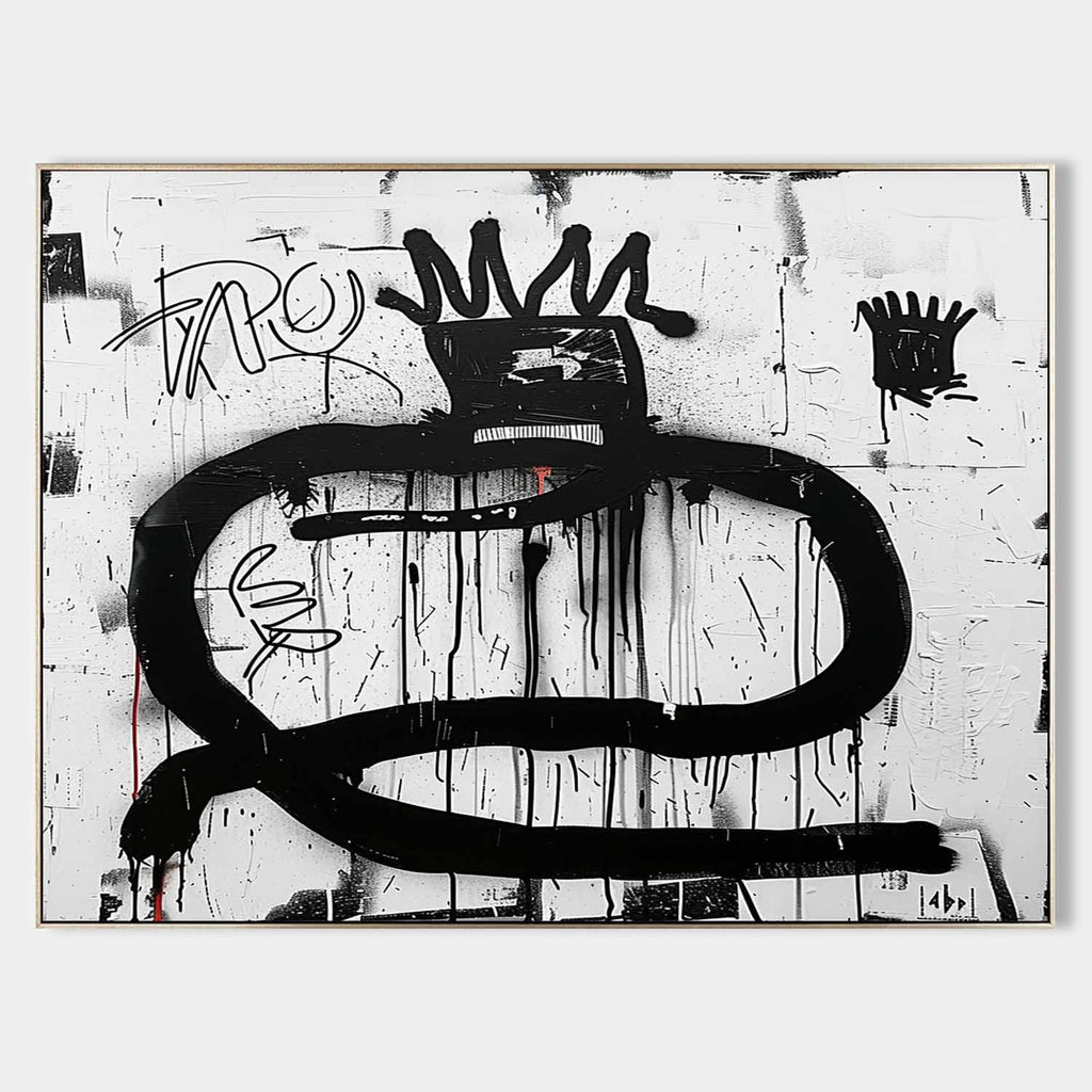 Tactile Neo-Expressionist Oil Painting Bold Black Drips