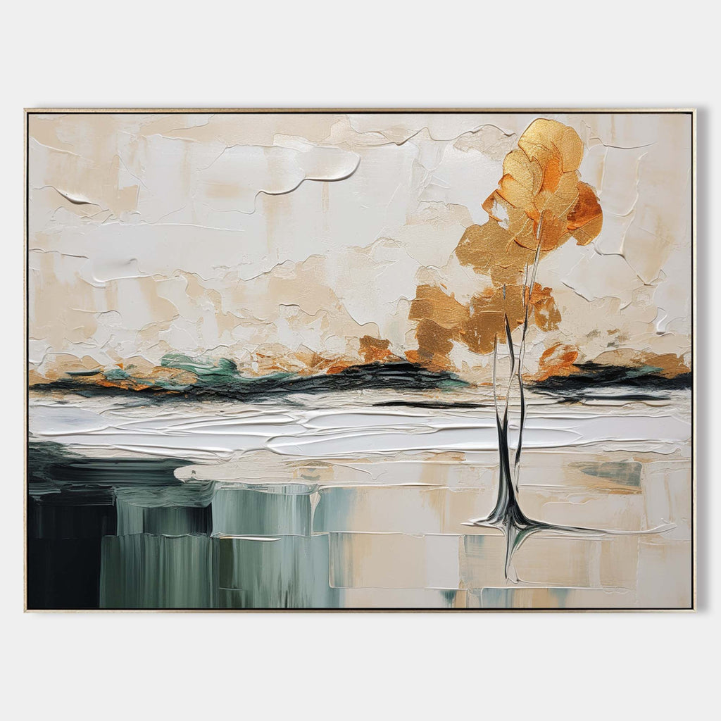 Golden Solitary Tree Landscape Impasto Painting