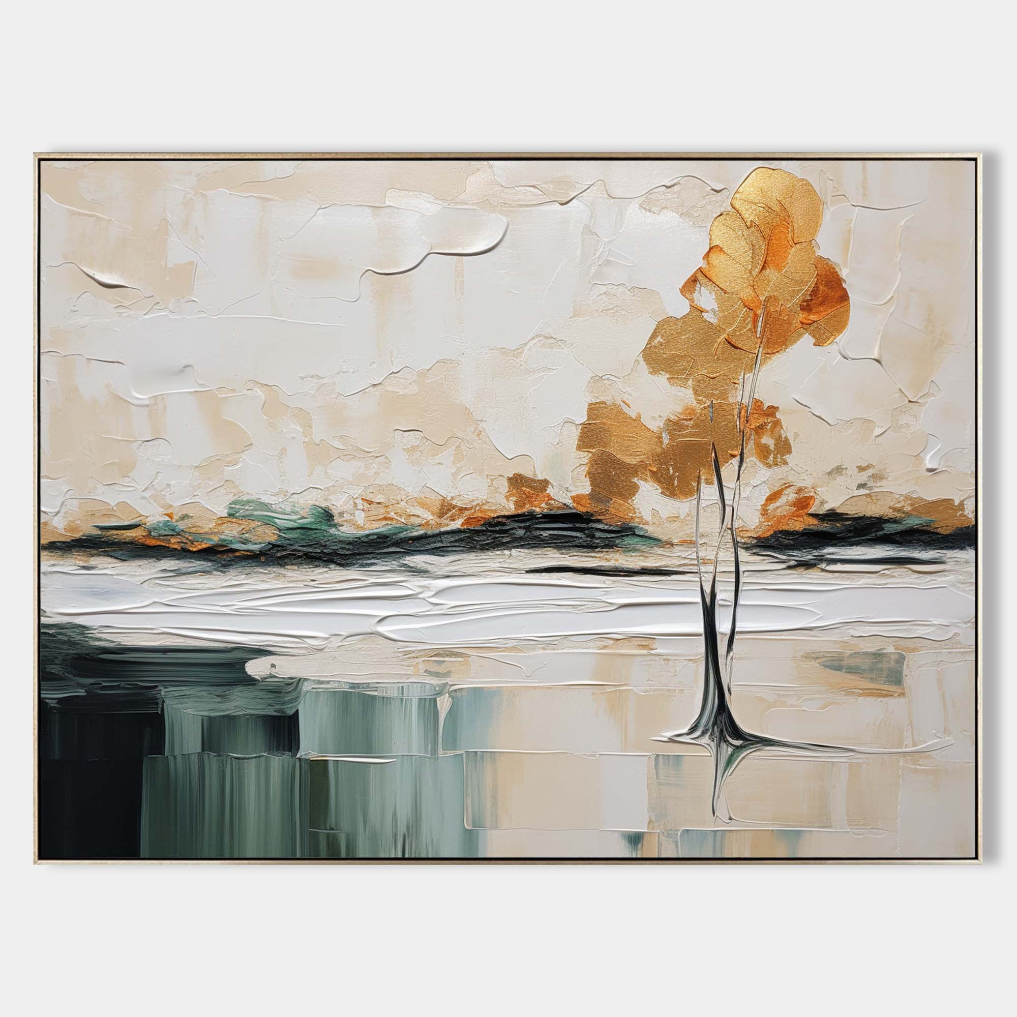 Golden Solitary Tree Landscape Impasto Painting