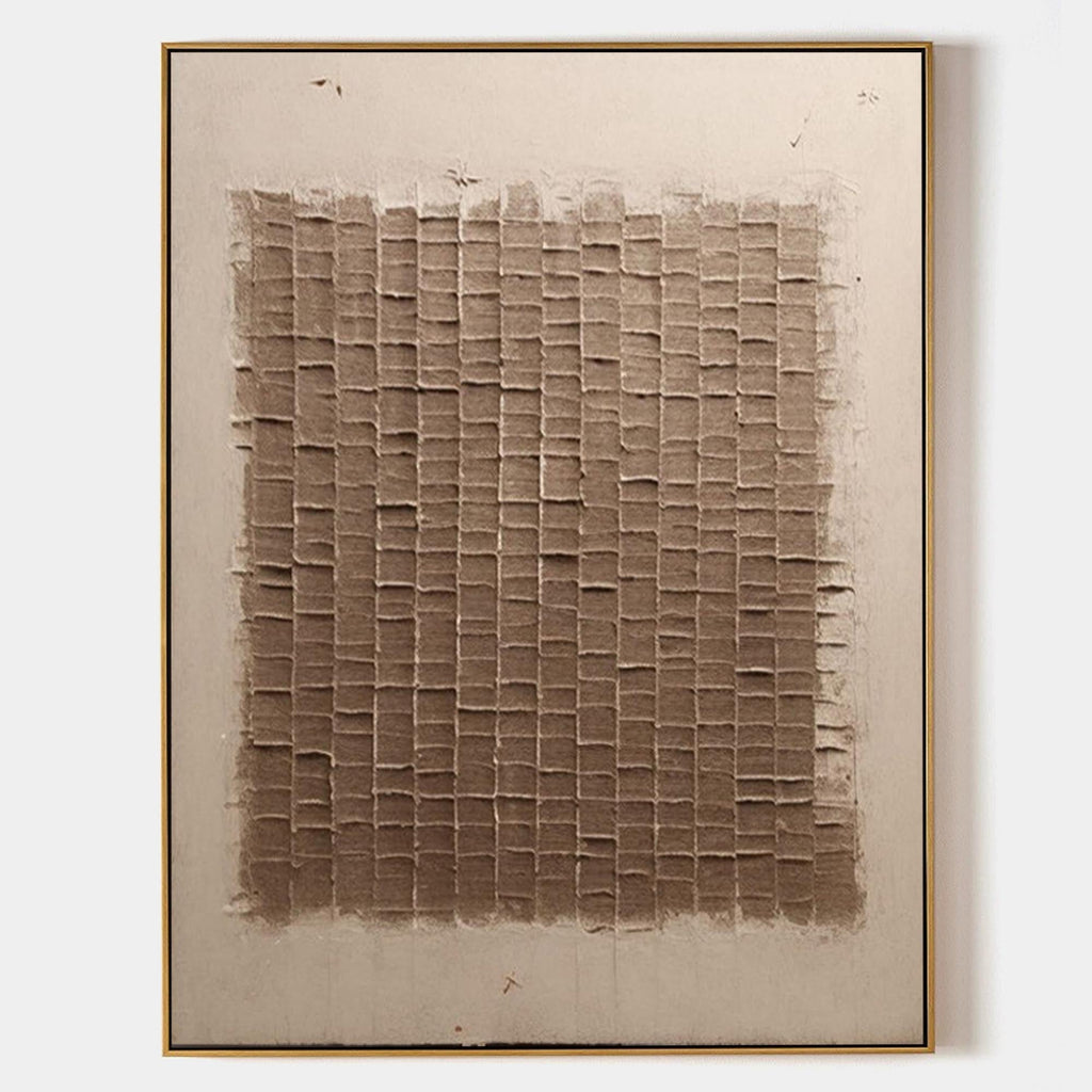 Minimalist 3D Textured Grid Painting Warm Brown Tone