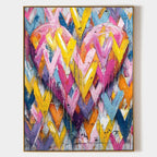 Vibrant Chevron Double Heart Impasto Painting