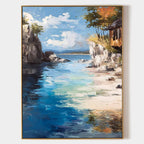 Secluded Cliffside Cove Impasto Painting