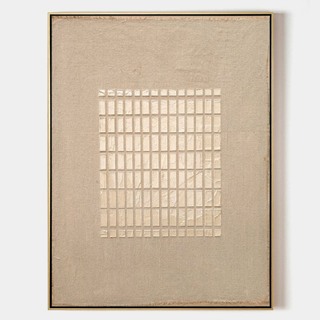 Wabi-Sabi Minimalist Neutral Grid Texture Oil Painting