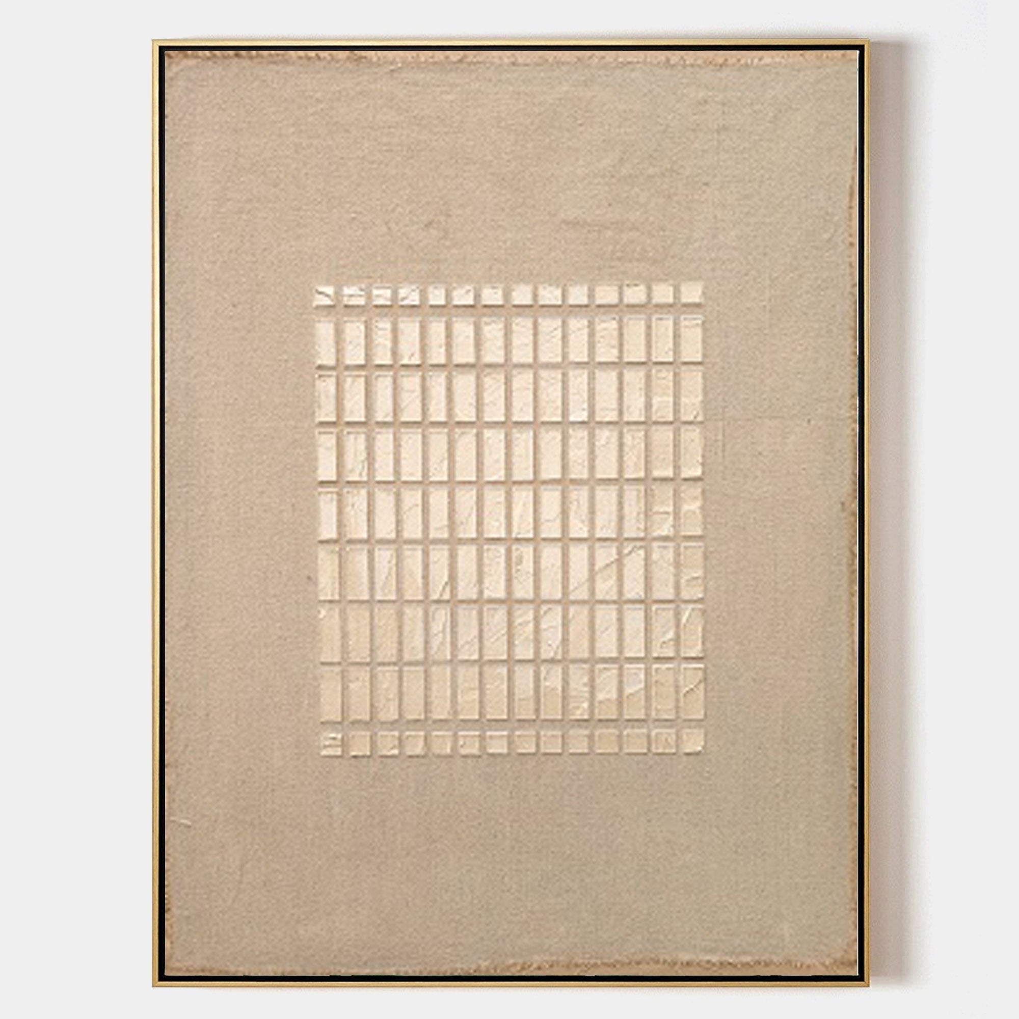 Wabi-Sabi Minimalist Neutral Grid Texture Oil Painting