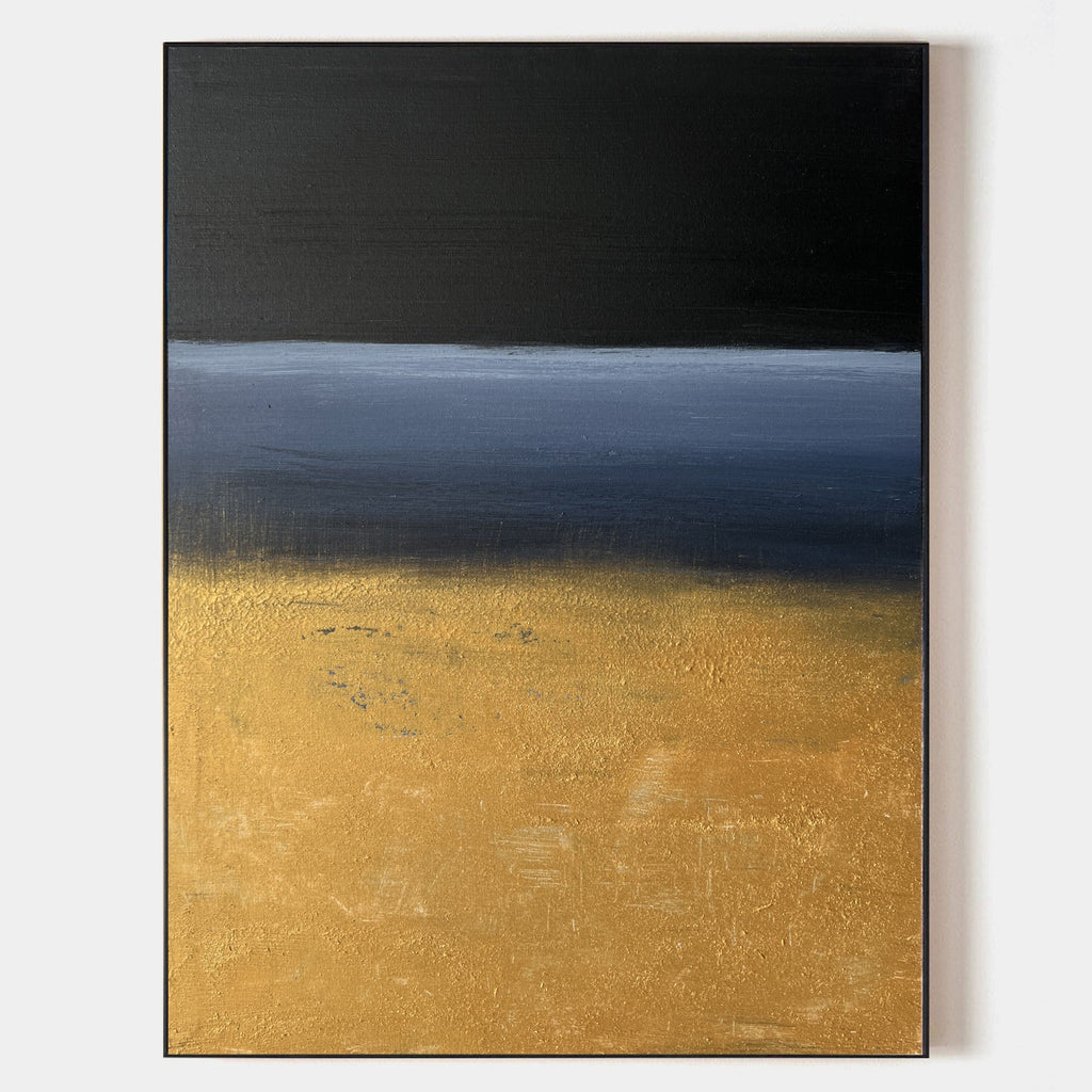 Gold Black Blue Abstract Wall Art Vertical