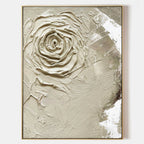 Wabi-Sabi 3D Textured Neutral Tone Rose Oil Painting