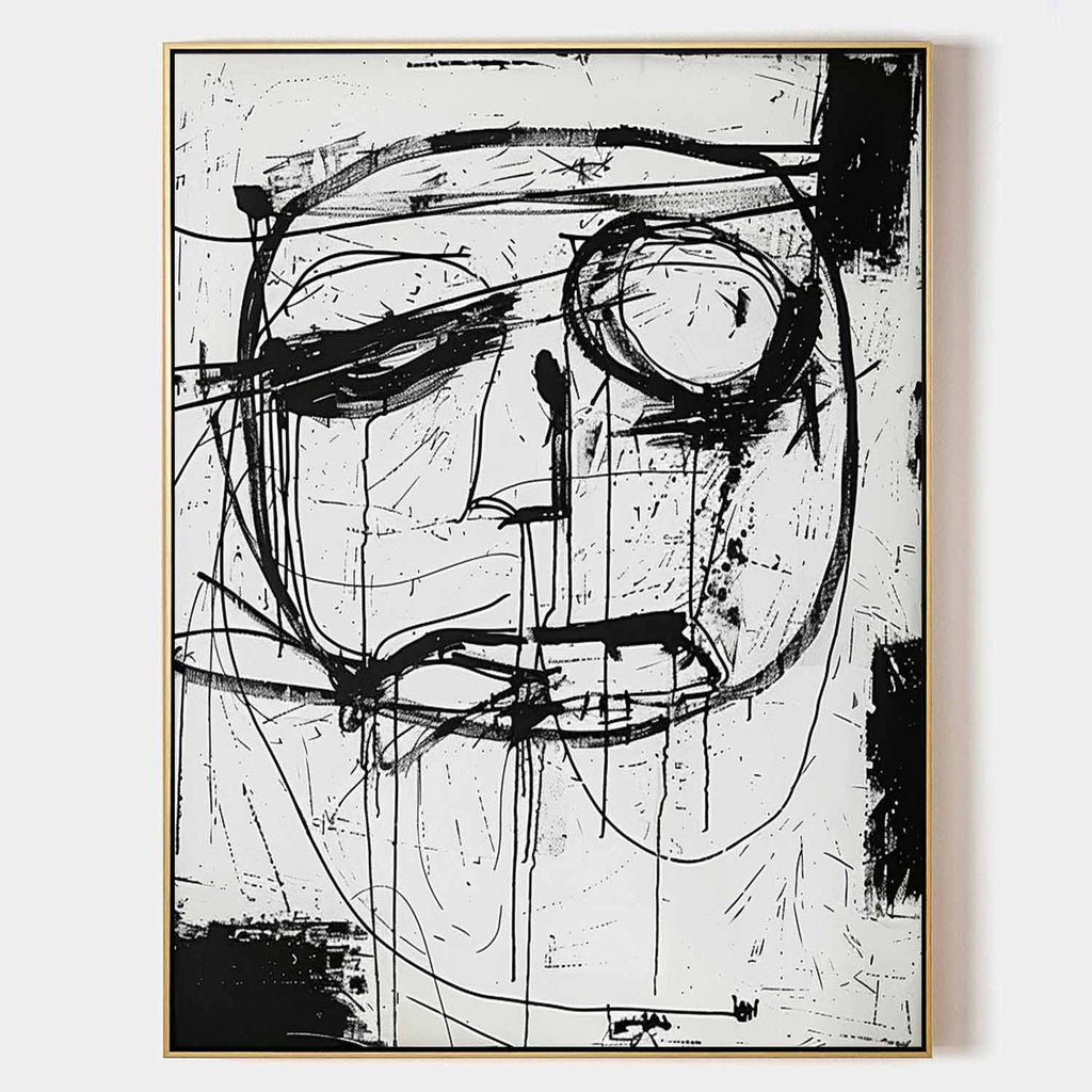 Abstract Expressionist Black White Portrait Painting