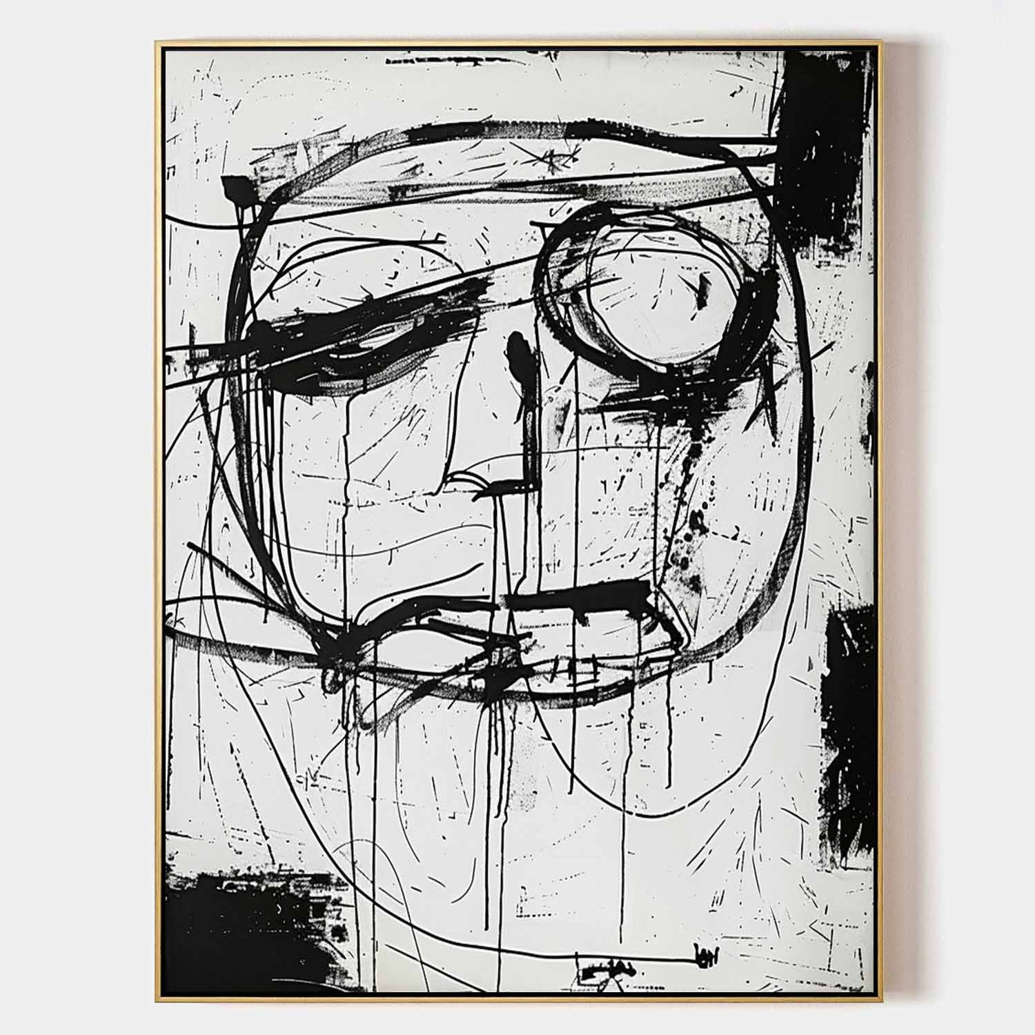 Abstract Expressionist Black White Portrait Painting