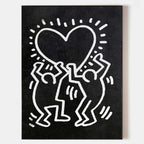 Keith Haring Style Black White Heart Figures Art