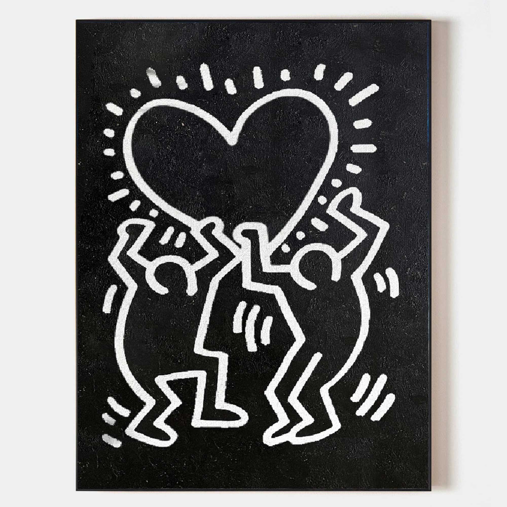 Keith Haring Style Black White Heart Figures Art