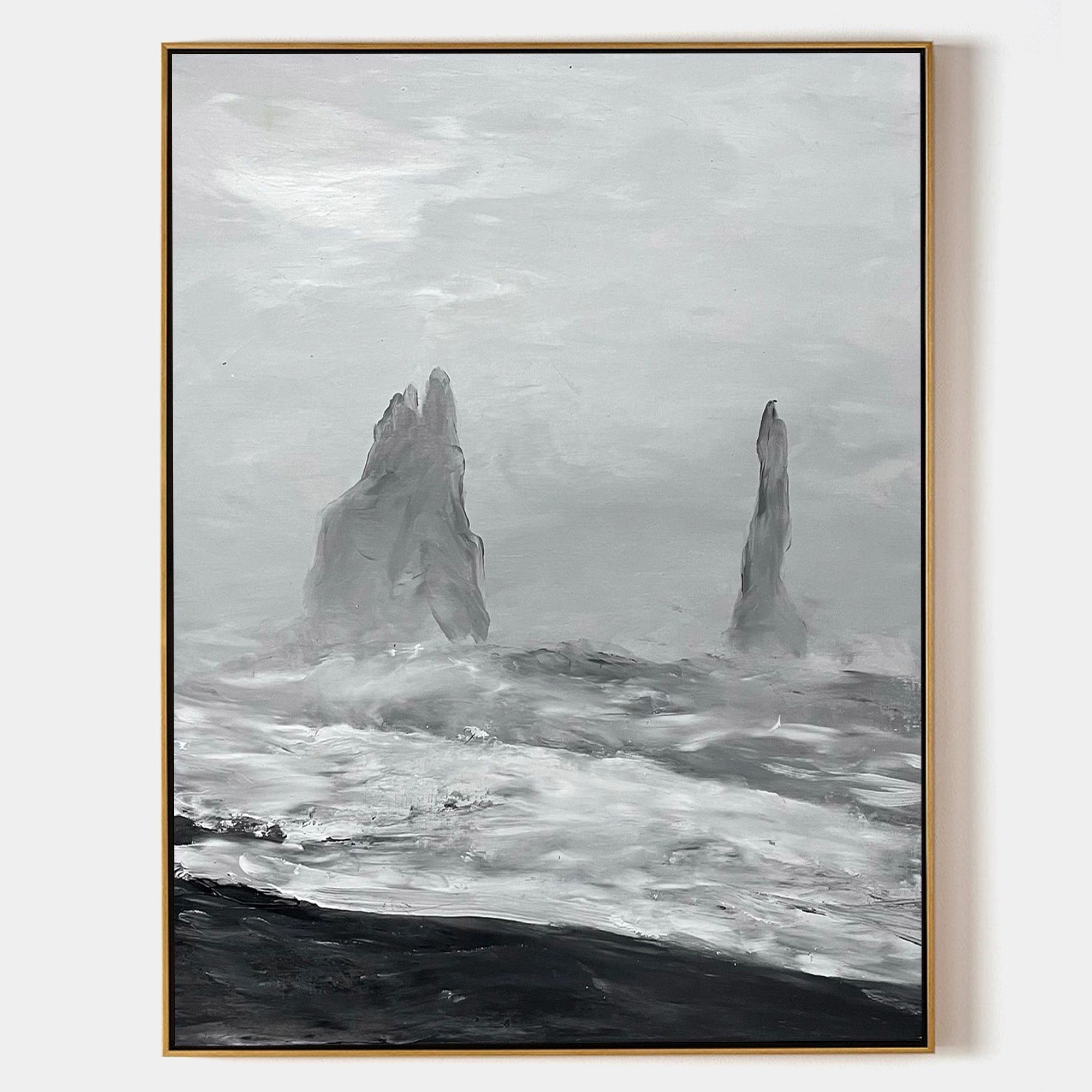 Monochrome Coastal Rock Abstract Painting