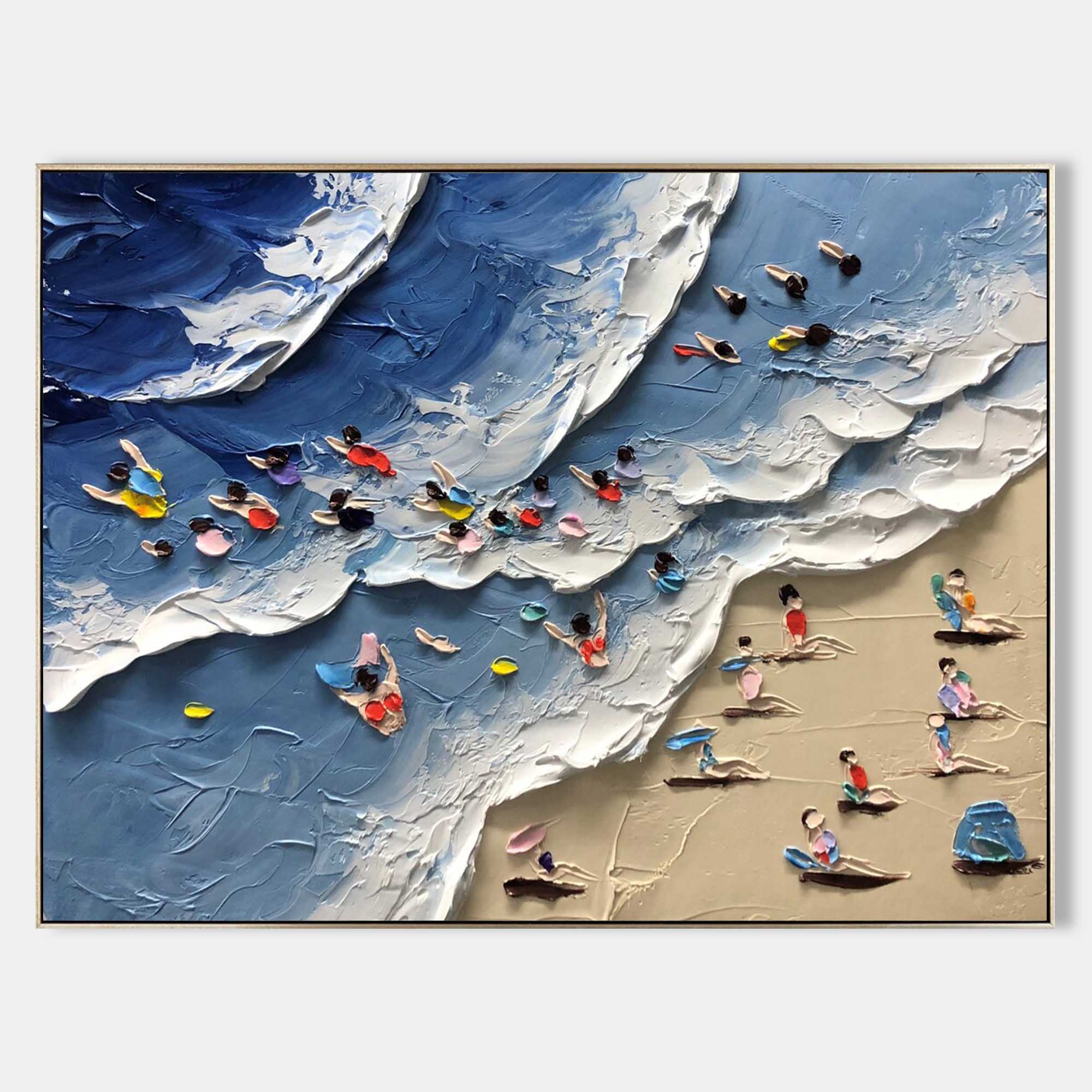Colorful Beach Scene Impasto Diptych Oil Painting Set