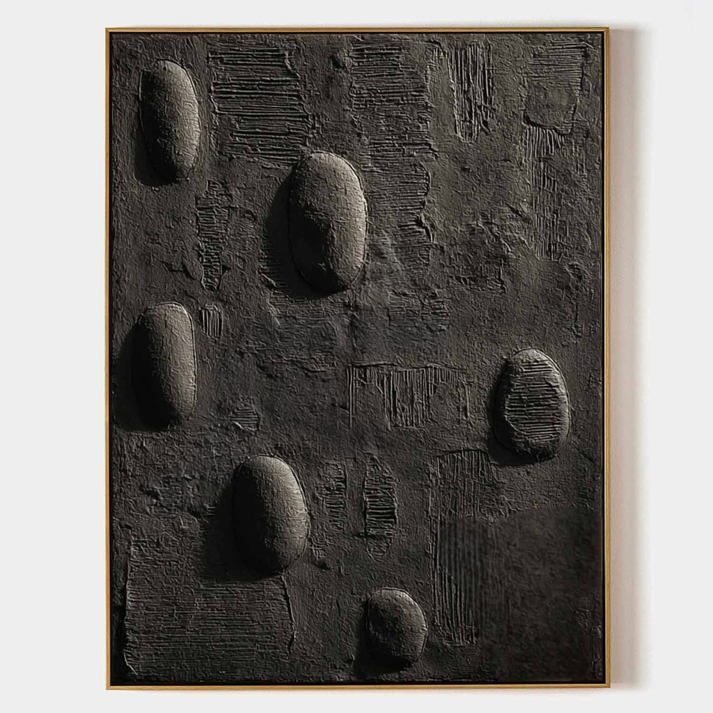 Black Minimalist Pebble Texture Painting