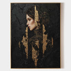 Golden Warrior Portrait Mixed Media Painting