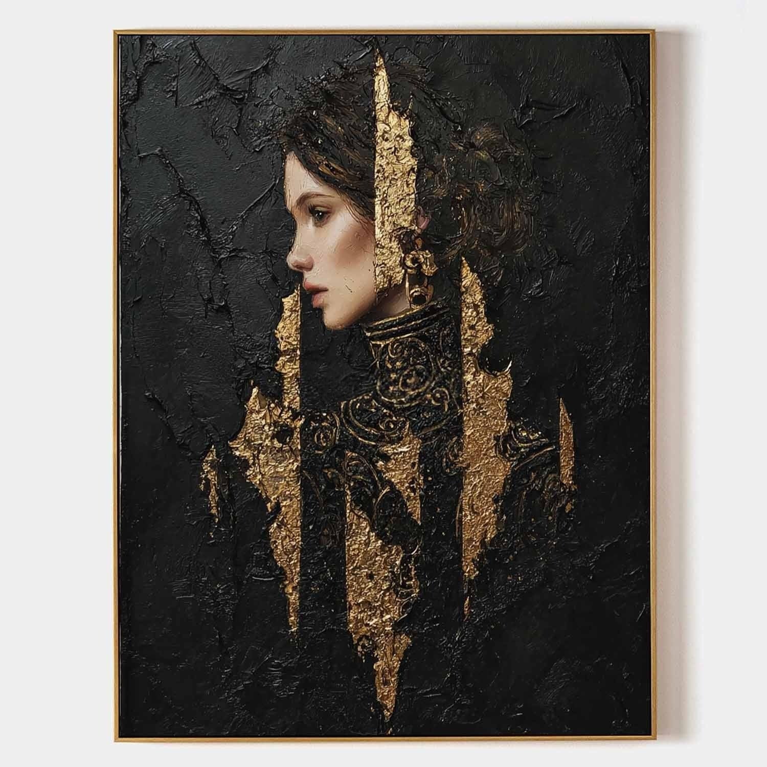 Golden Warrior Portrait Mixed Media Painting