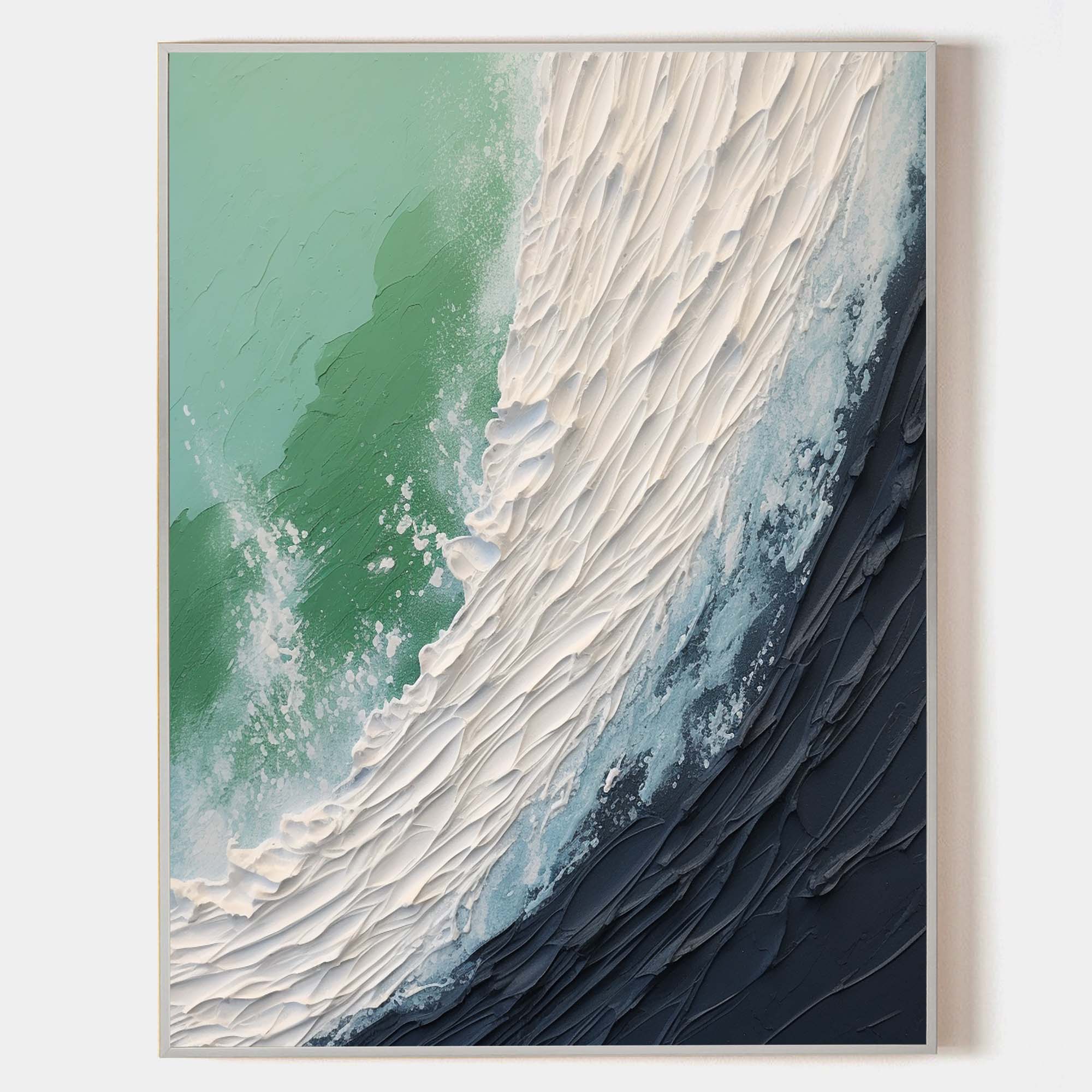 Ocean Wave Green Black Abstract Oil Painting