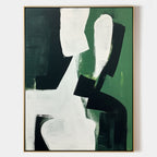 Bold Geometric Oil Painting Textured Dark Green
